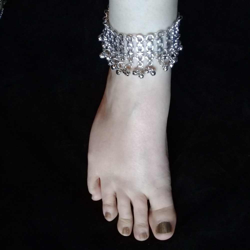Silver chain mail ankle bracelet